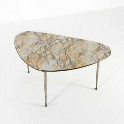Mid Century Modern Tripod Coffee Table With Marble Print Top, 1960s