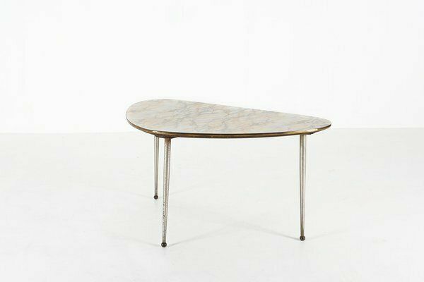 photo furniture Mid Century Modern Tripod Coffee Table With Marble Print Top, 1960s