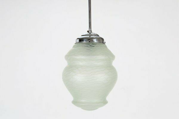 French Art Deco Pendant Lamp With Green Glass Shade, 1940 photo Lighting