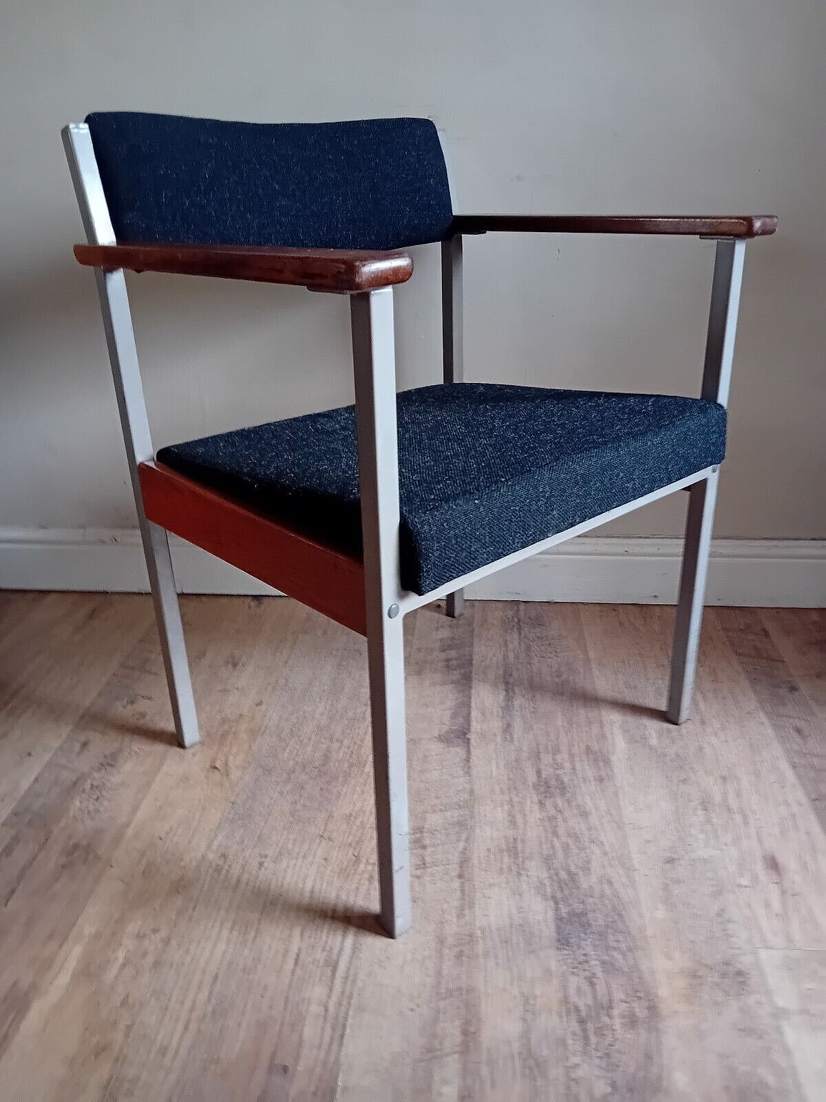 1980s Industrial Metal & Teak Upholstered Home Office/Bedroom / General Armchair photo for sale