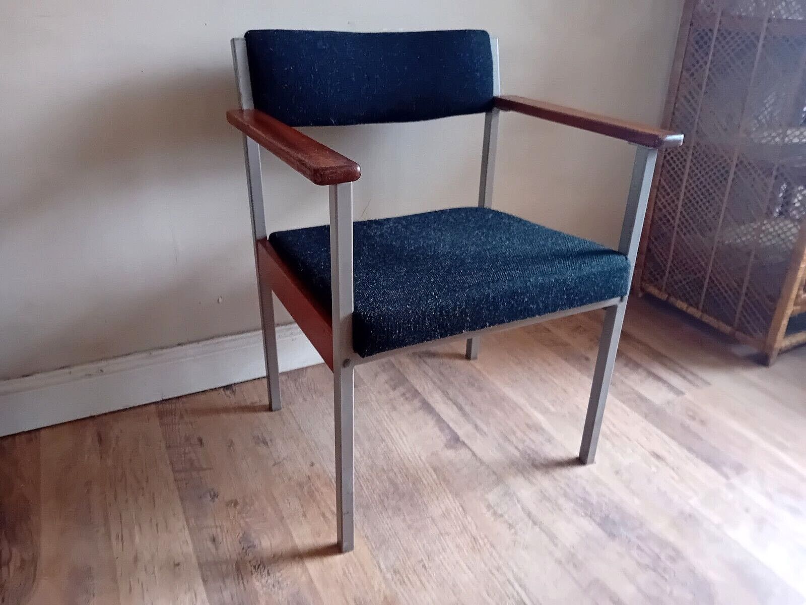 1980s Industrial Metal & Teak Upholstered Home Office/Bedroom / General Armchair photo 120.0