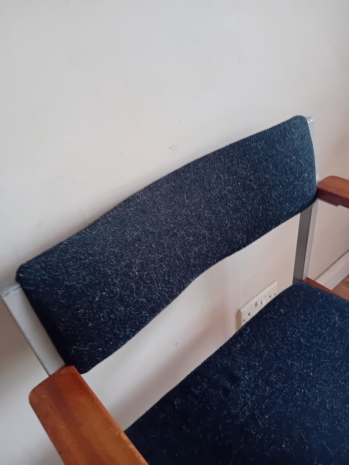 photo for sale 1980s Industrial Metal & Teak Upholstered Home Office/Bedroom / General Armchair
