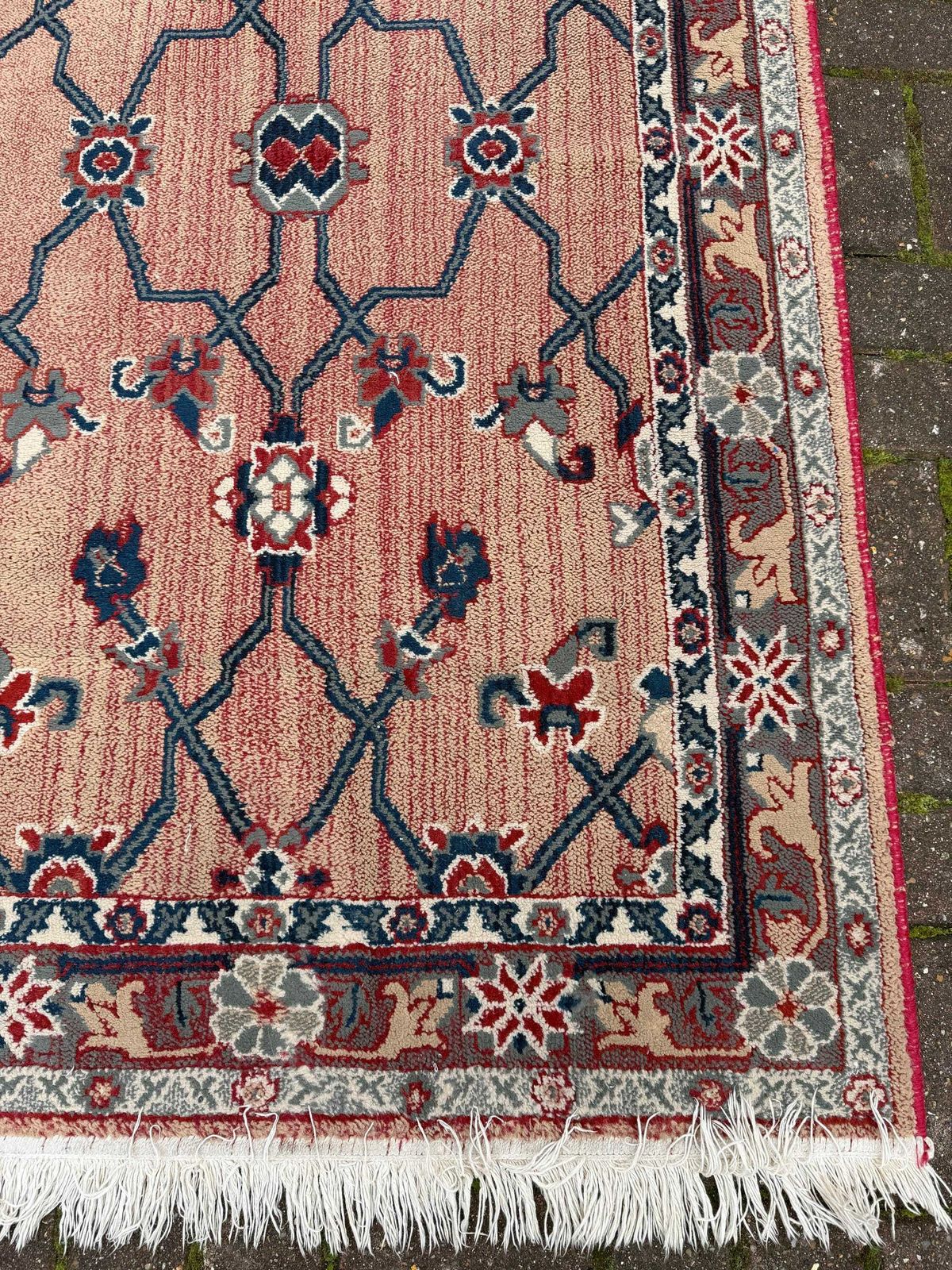 Attractive Medium Sized Vintage Rug With Pink, Red, Blue Pattern (183cm X 100cm) photo for sale