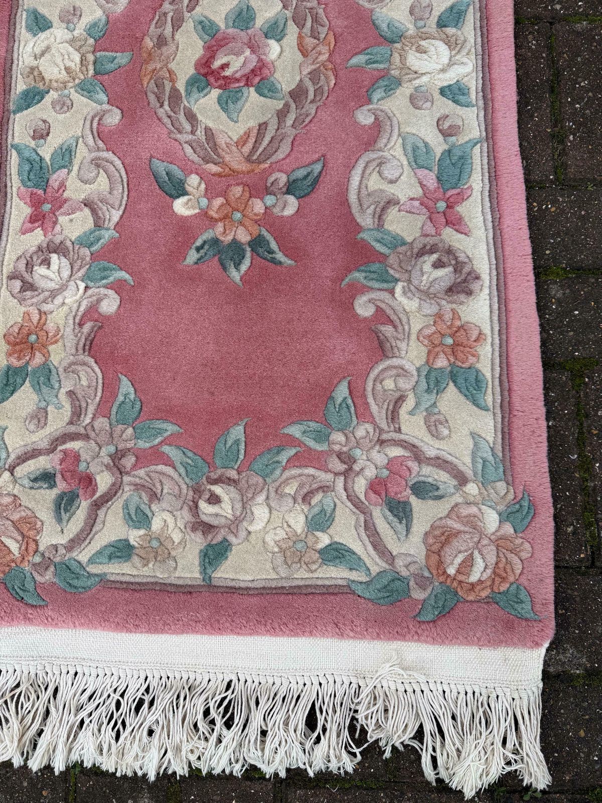 Pink Chinese Woollen Rug In Vgc (145cm X 60cm) photo 115.0