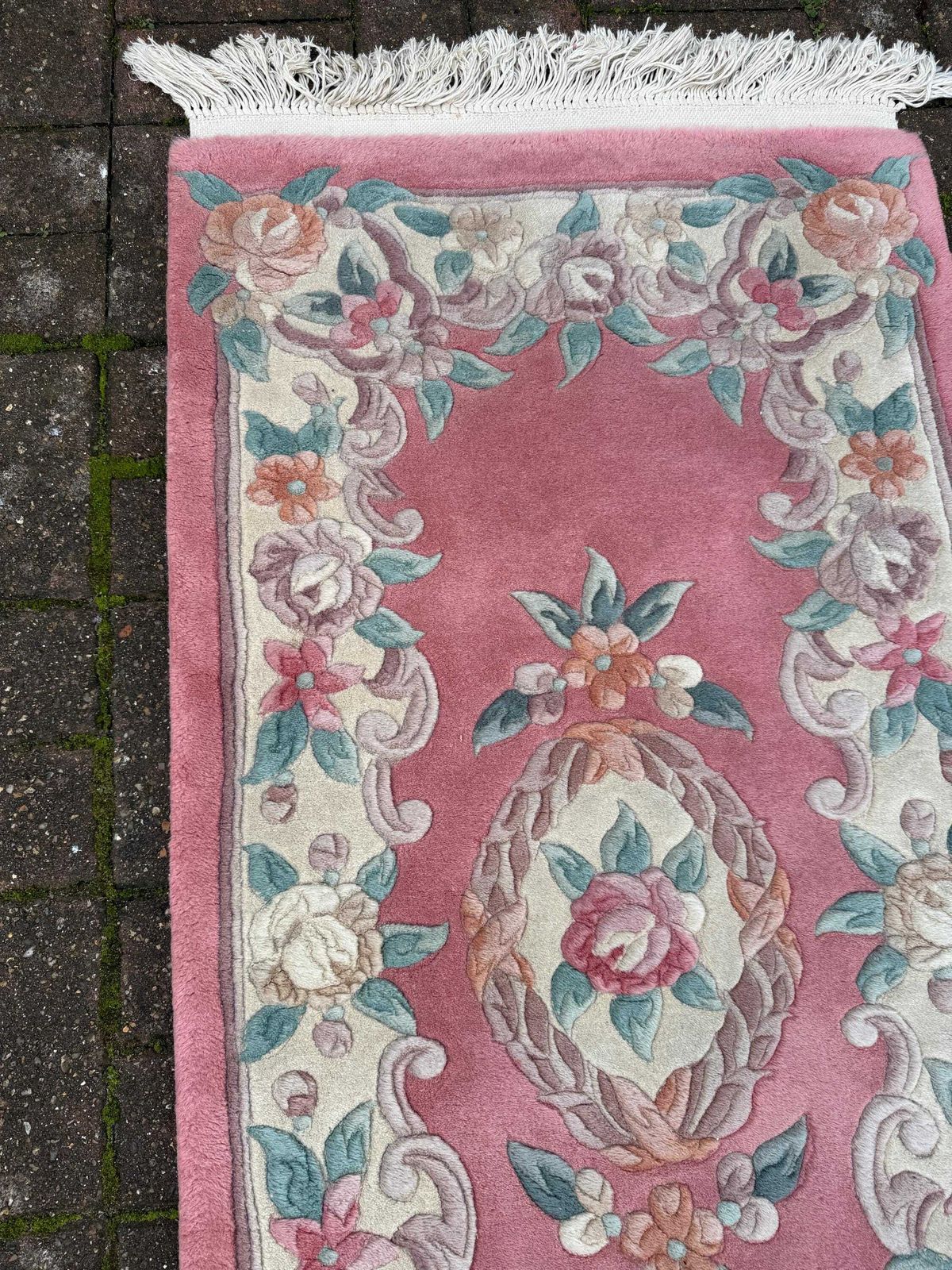 photo furniture Pink Chinese Woollen Rug In Vgc (145cm X 60cm)
