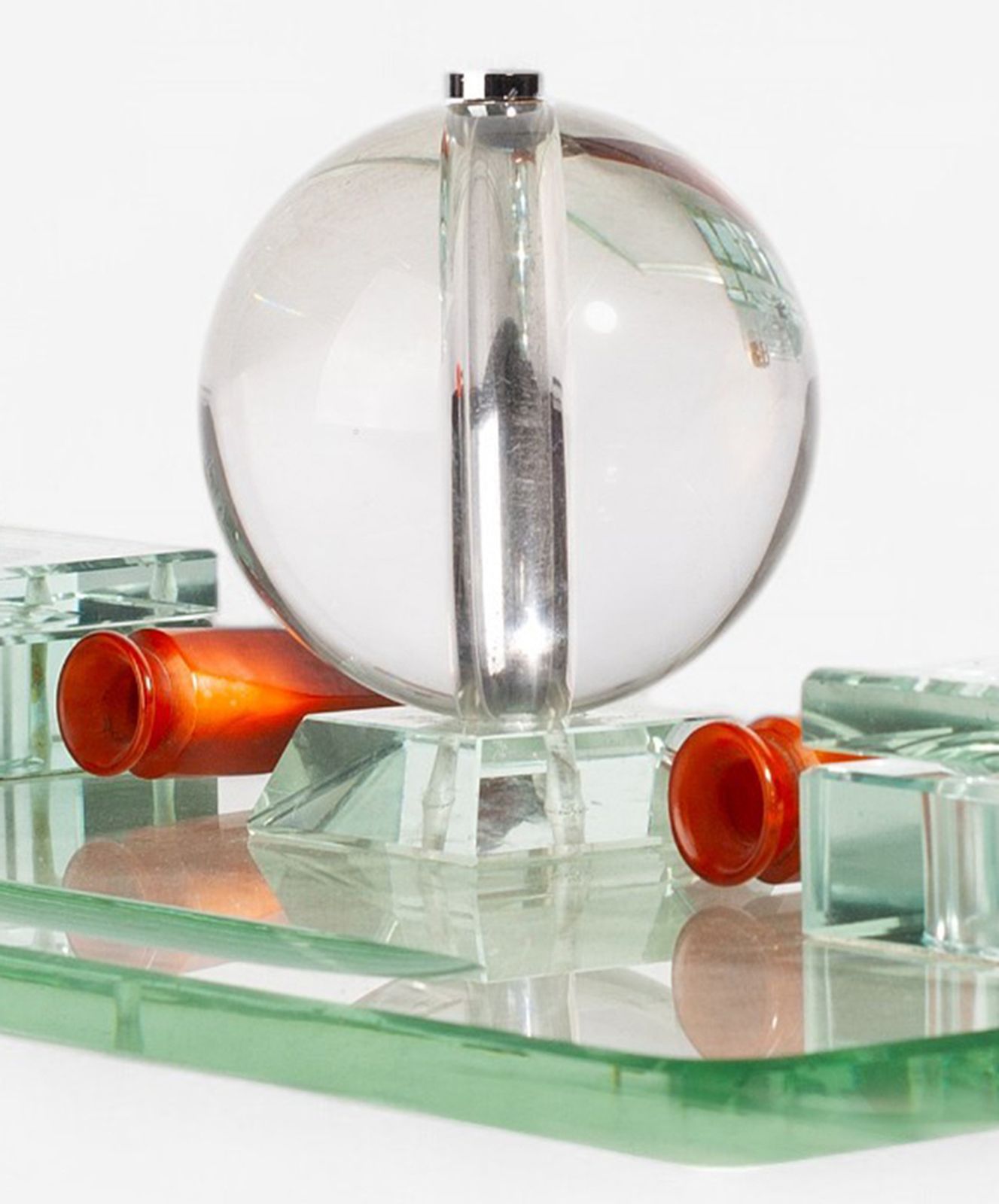 Early 20th Century Art Déco Crystal Desk Set Of Inkwells And Pen Trays By Jacques Adnet Manufactured By Baccarat, France photo furniture