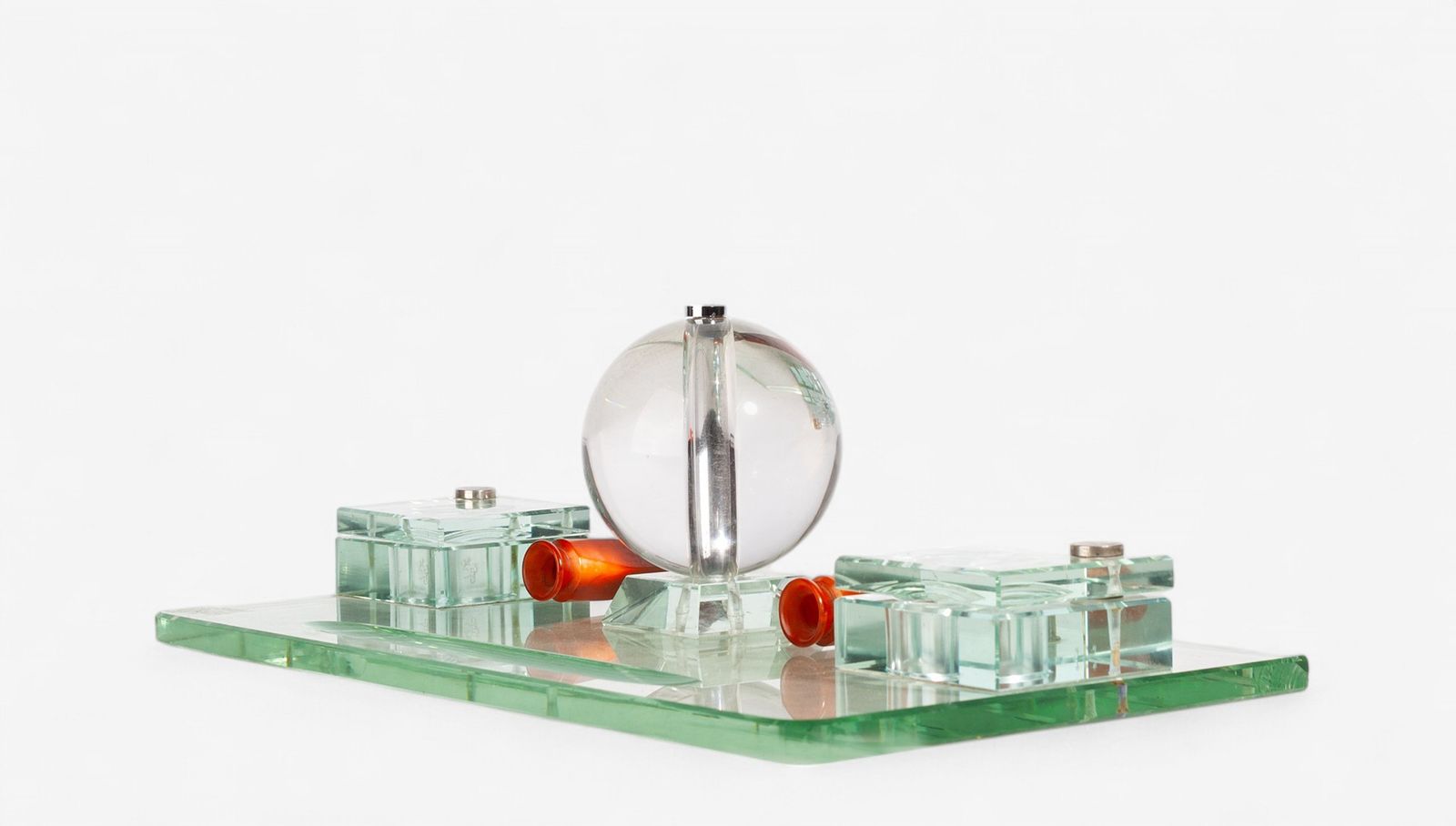 Early 20th Century Art Déco Crystal Desk Set Of Inkwells And Pen Trays By Jacques Adnet Manufactured By Baccarat, France photo Home Decor