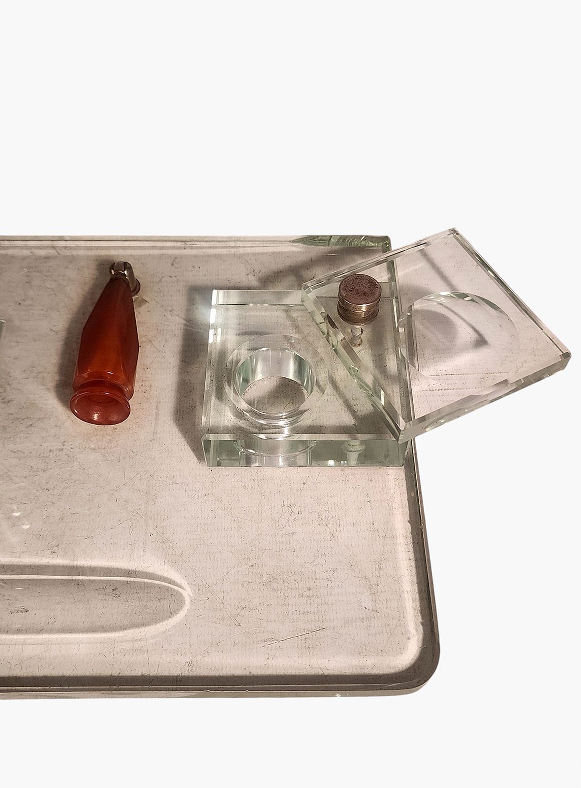 Early 20th Century Art Déco Crystal Desk Set Of Inkwells And Pen Trays By Jacques Adnet Manufactured By Baccarat, France photo vinterior