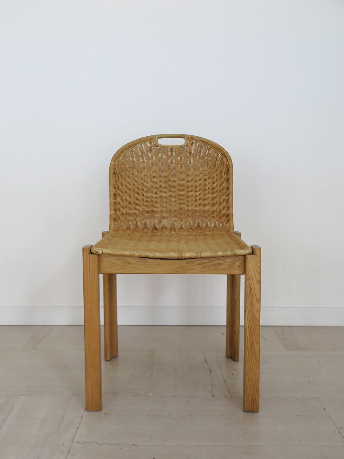 4500.0 Luciano Bertoncini For Bellato Italian Wood And Wicker Dining Chairs 1970s photo