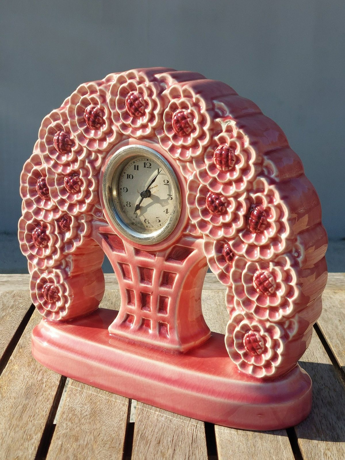 French Art Nouveau / Majolica Floral Dresser Mantel Clock / Esdeve Sarreguemines Mantel Clock / Art Nouveau / France / 1890 1919 photo furniture