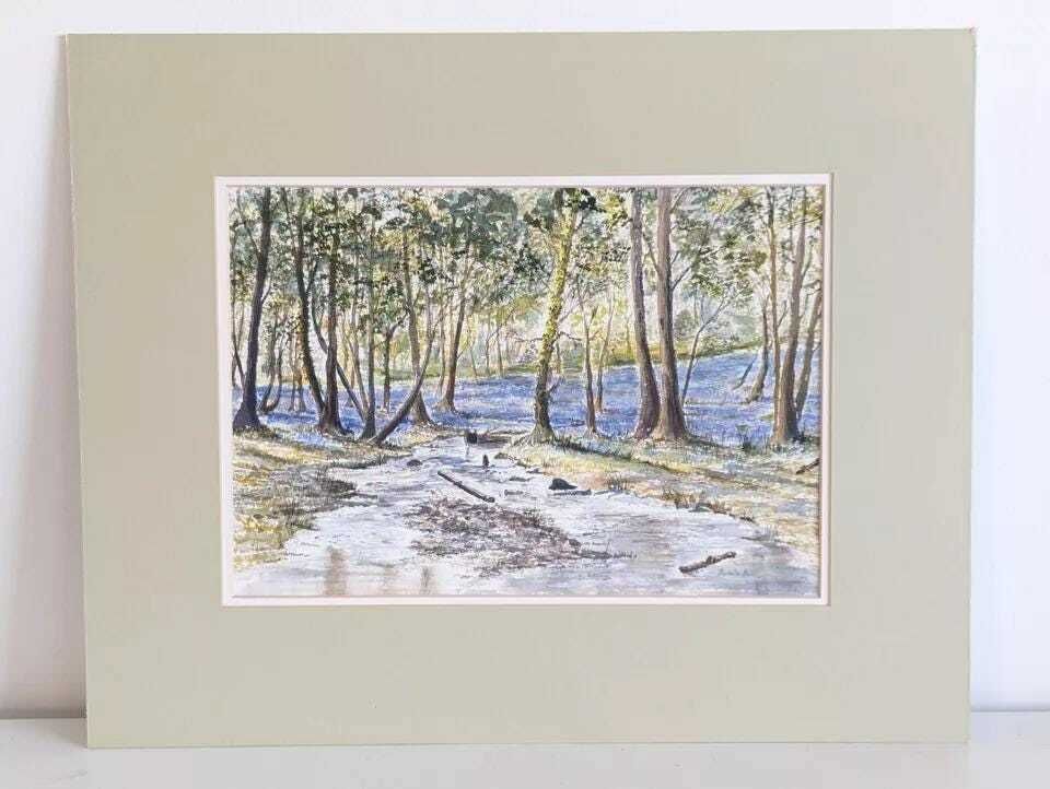 Original Watercolour Painting Of Forest Landscape By Ronald Bull photo furniture