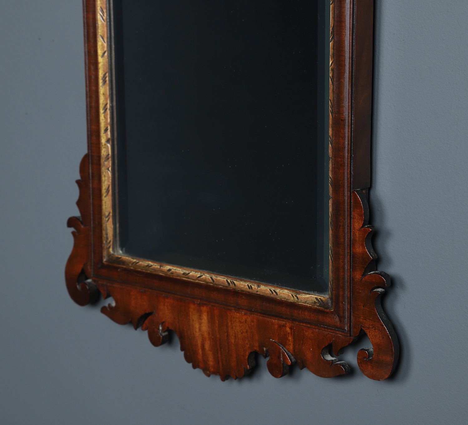 English Georgian Chippendale Style Walnut & Gilt Wall Hanging Portrait Mirror (Circa 1910) photo for sale