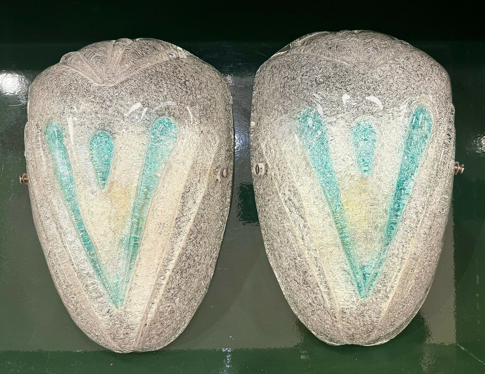A Pair Of 1970s Italian Murano Glass Wall Sconces With Teal Green Detail photo furniture
