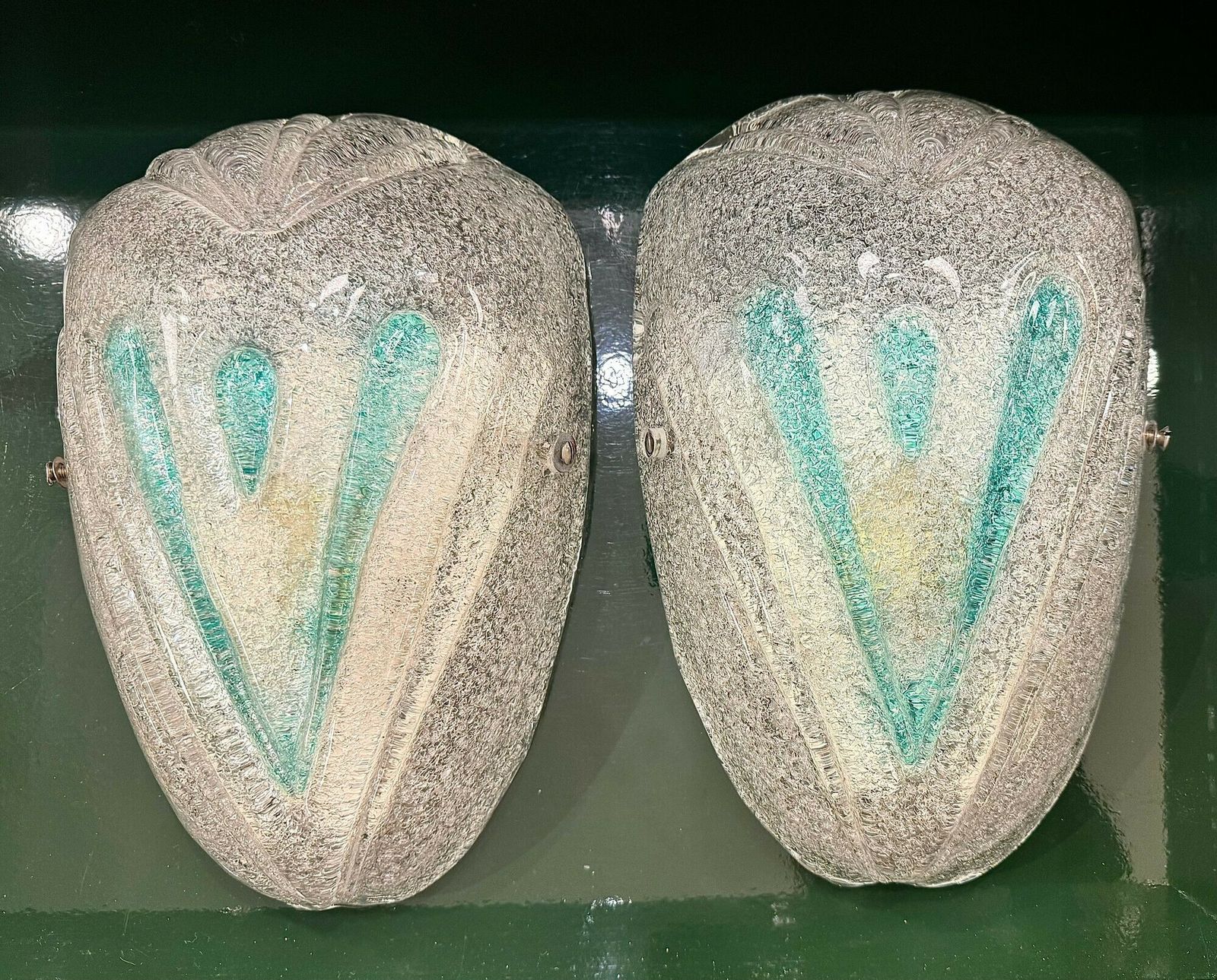 A Pair Of 1970s Italian Murano Glass Wall Sconces With Teal Green Detail photo Lighting