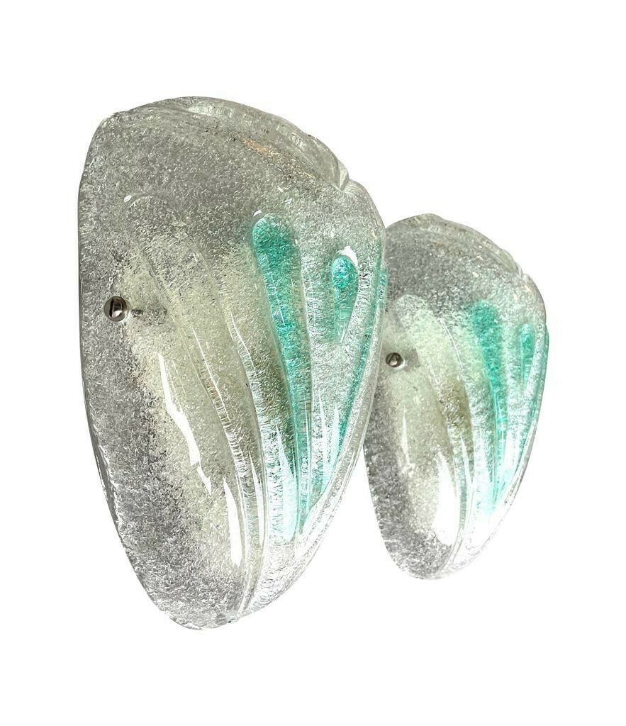 A Pair Of 1970s Italian Murano Glass Wall Sconces With Teal Green Detail photo 1250.0