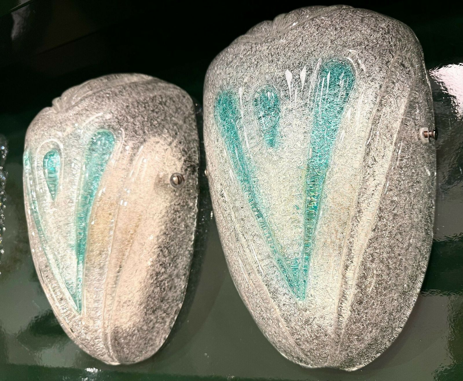 photo vinterior A Pair Of 1970s Italian Murano Glass Wall Sconces With Teal Green Detail
