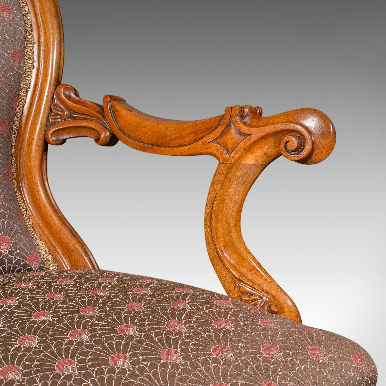 photo furniture Antique Spoon Back Elbow Chair, English, Walnut, Armchair, Early Victorian, 1840