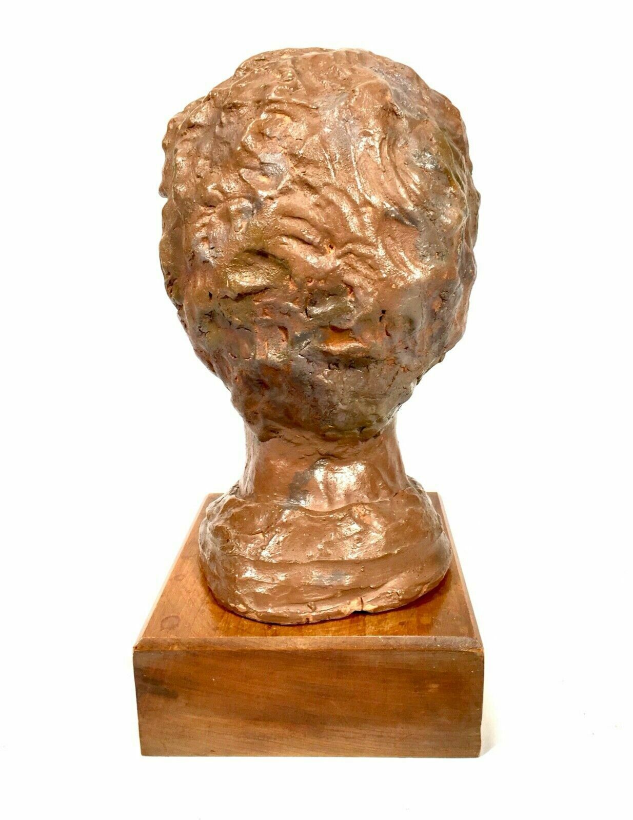 199.0 Antique Sculpture 1930s Artists Clay Head On Display Stand With Exhibition Label photo