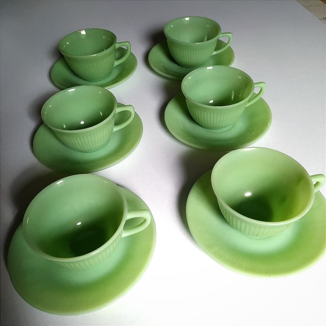 Set Of 6,Mid Century Fire King Jadeite Coffee/Tea Cups. photo Home Decor
