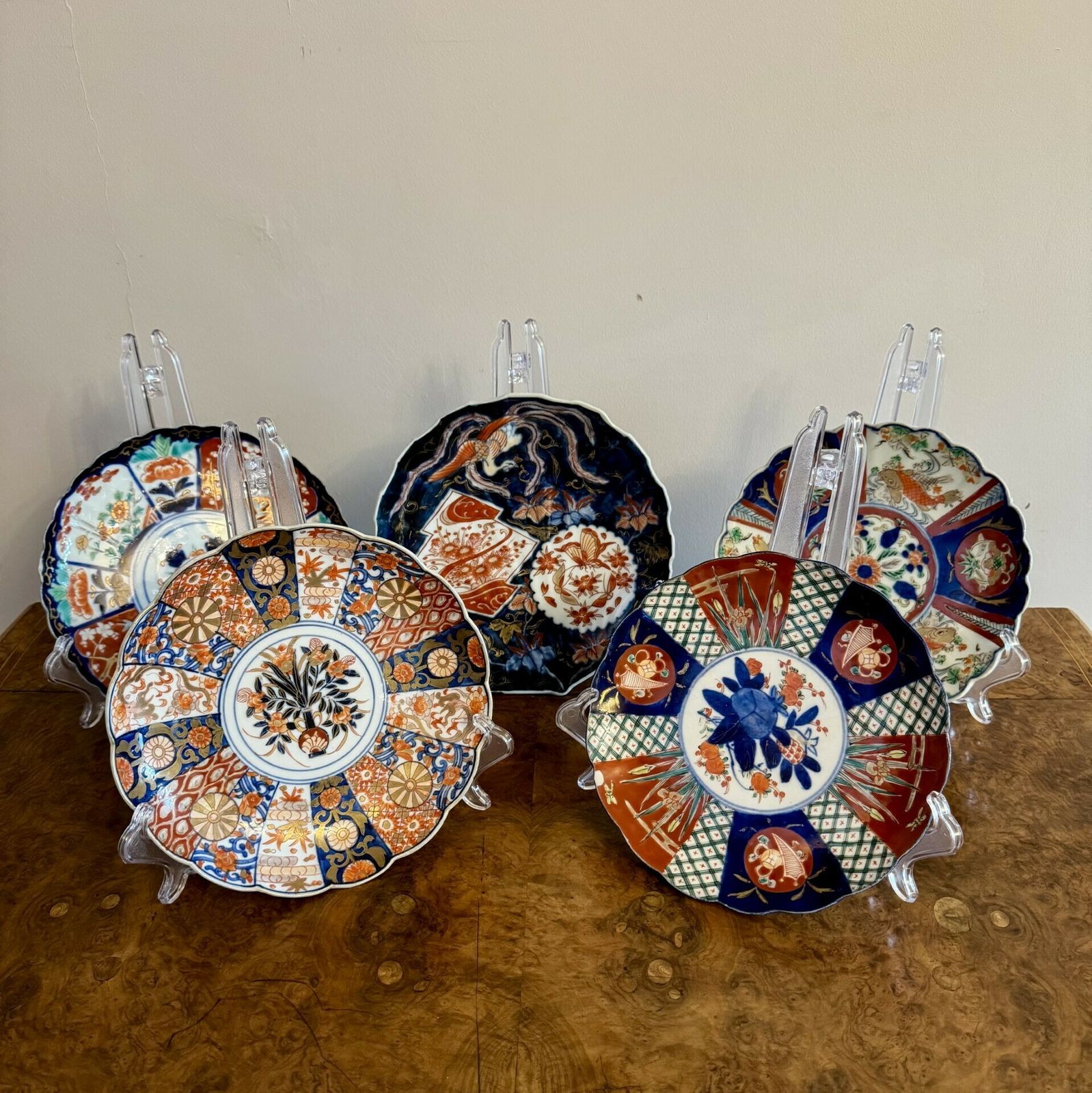 Fine Quality Collection Of Five Unusual Antique Japanese Imari Plates photo 595.0