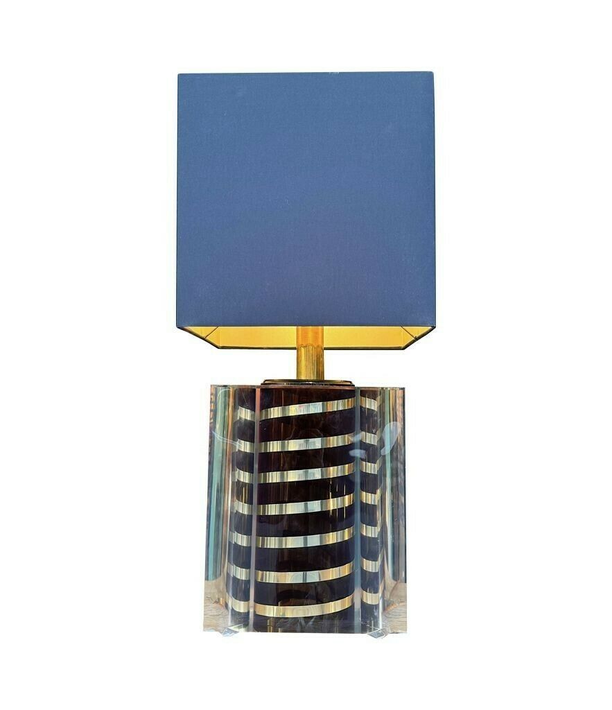 Lighting A Large Italian 1970s Romeo Rega Lucite And Brass Lamp With Chocolate And Chrome Stripes photo