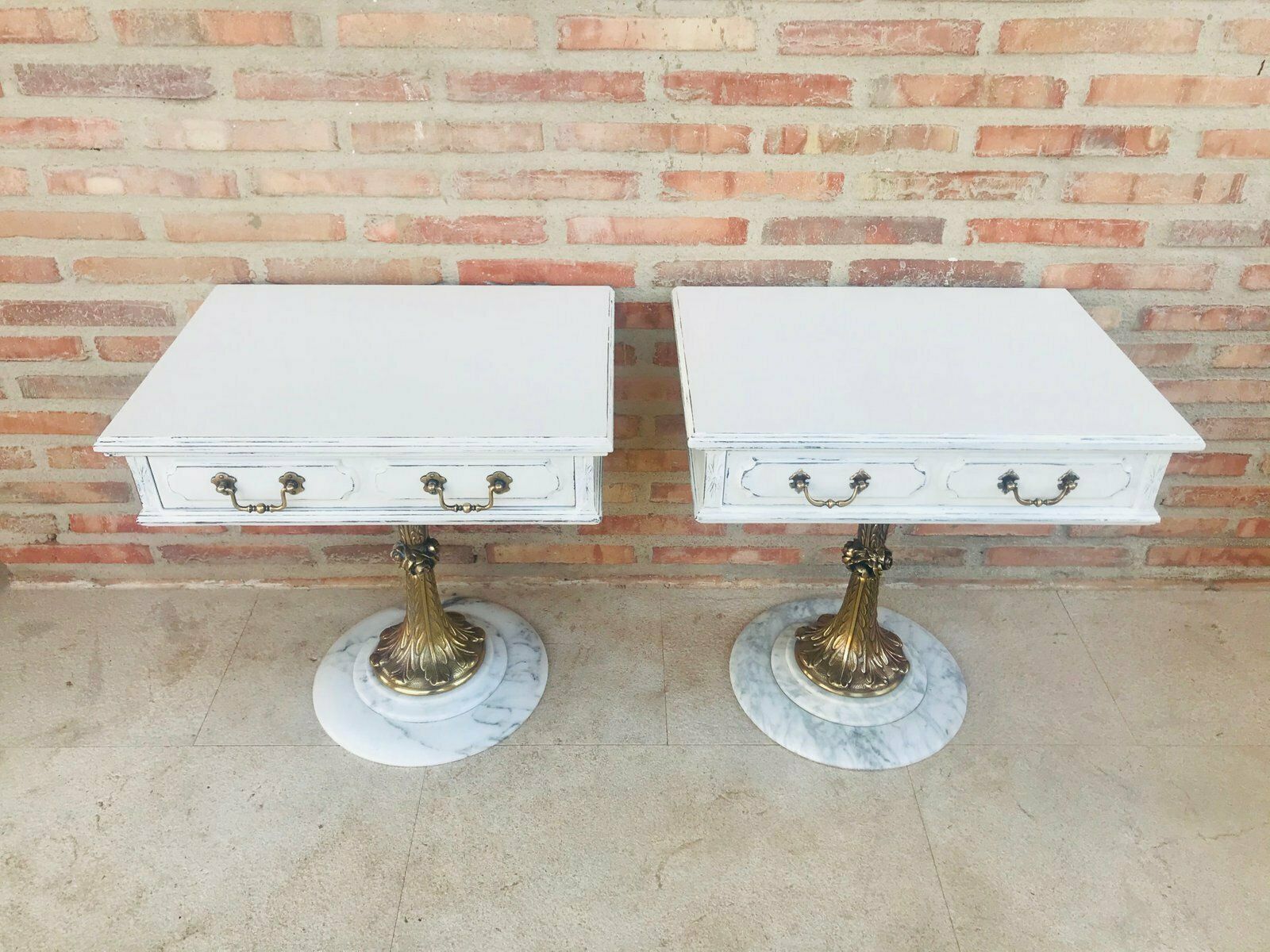 Antique Bronze & Marble Nightstands, Set Of 2 photo for sale