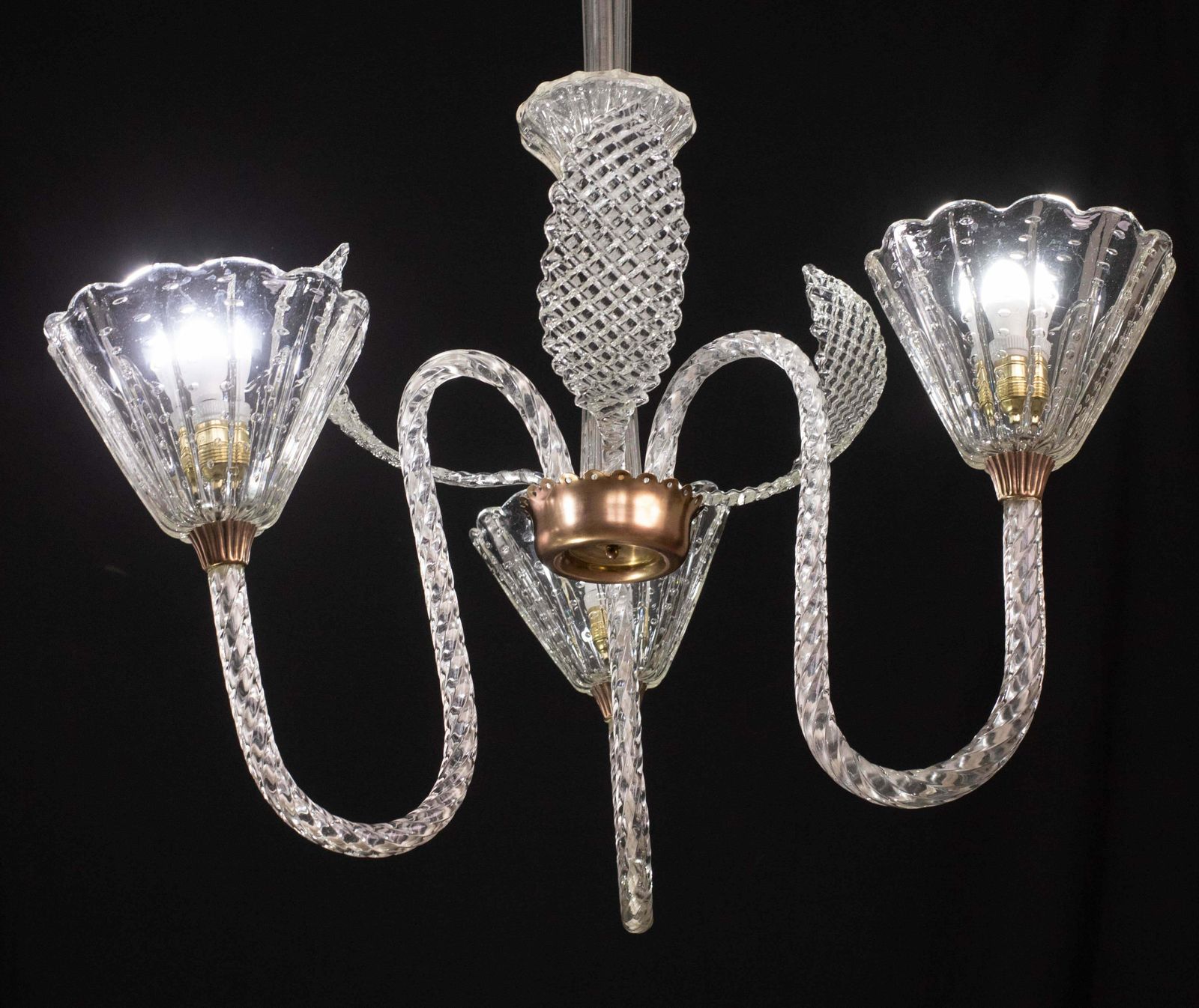 Amazing Ercole Barovier Art Deco Chandelier, "Bullicante" Glass Murano, 1940s photo buy