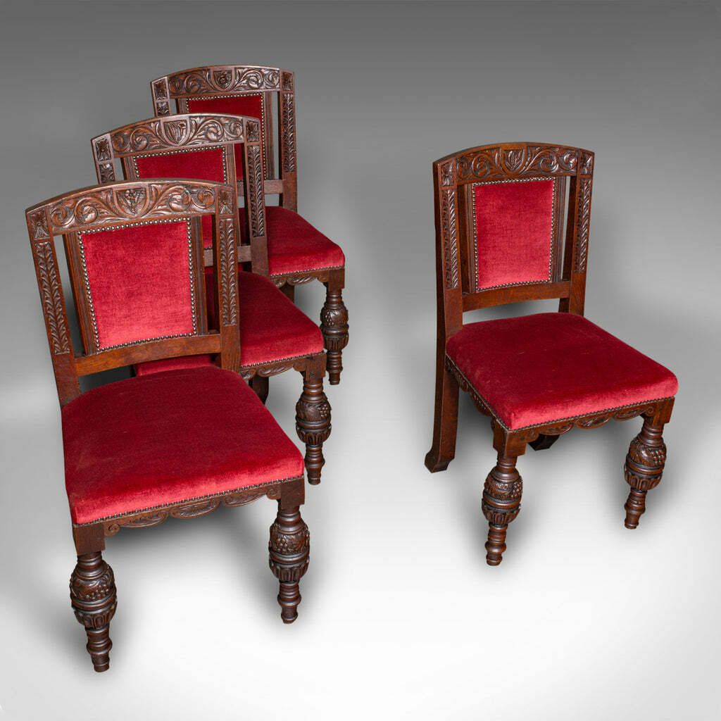 Set Of 4 Antique Dining Chairs, Scottish, Oak, Gothic Revival, Victorian, C.1880 photo vinterior