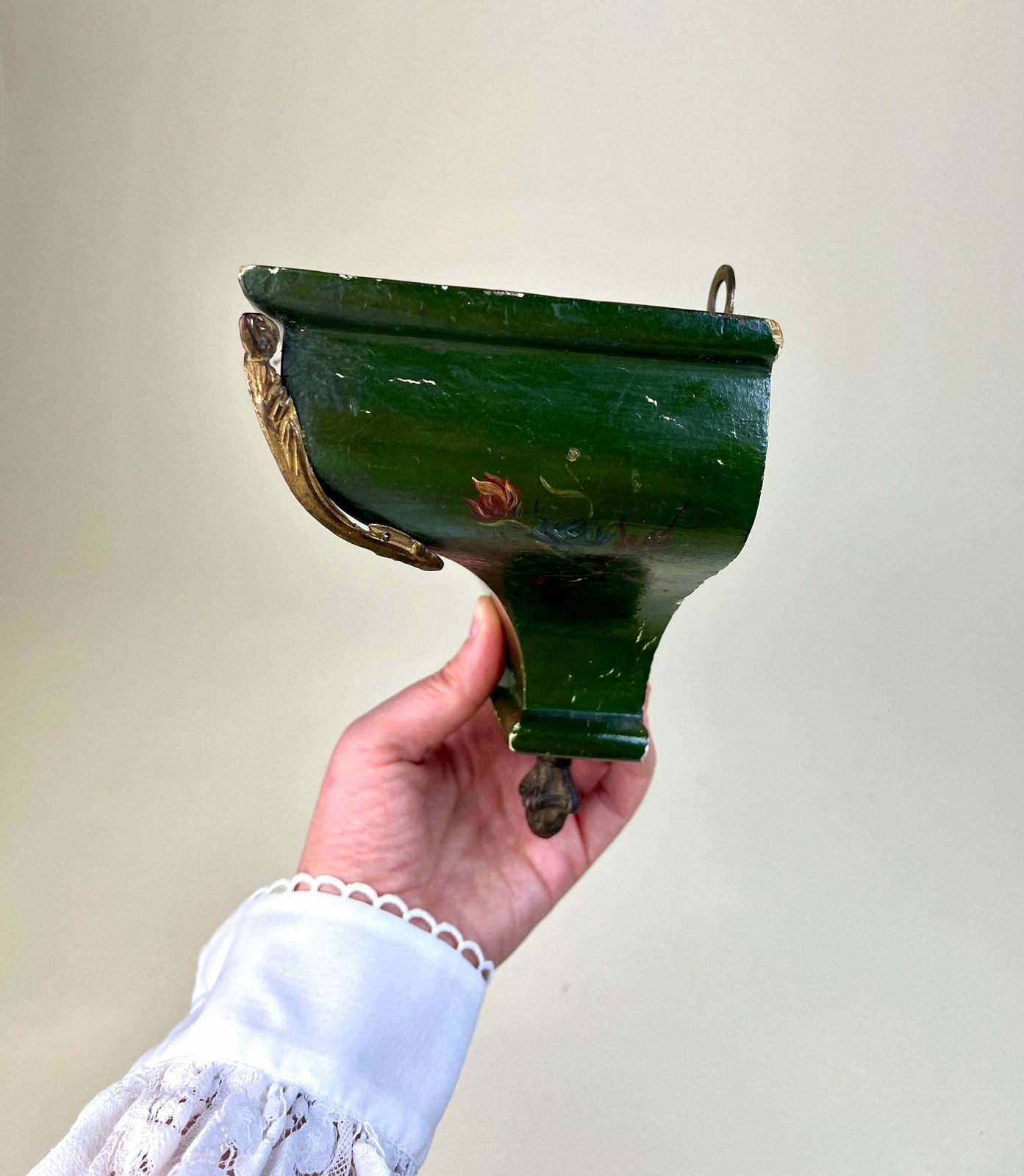 Antique Shelf For Neuchâteloise Clock, Trinket Wall Shelf, Green Floating Shelf, Ornate Shelf, Gothic Victorian Decor, Gothic Home Decor photo buy