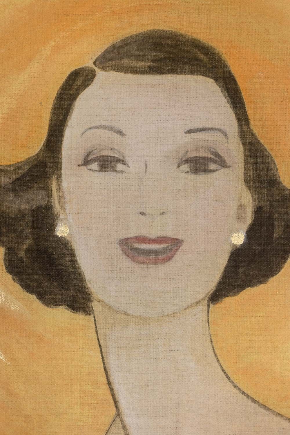 Painted Canvas Representing An Elegant Woman From The 1950s. Contemporary. photo for sale