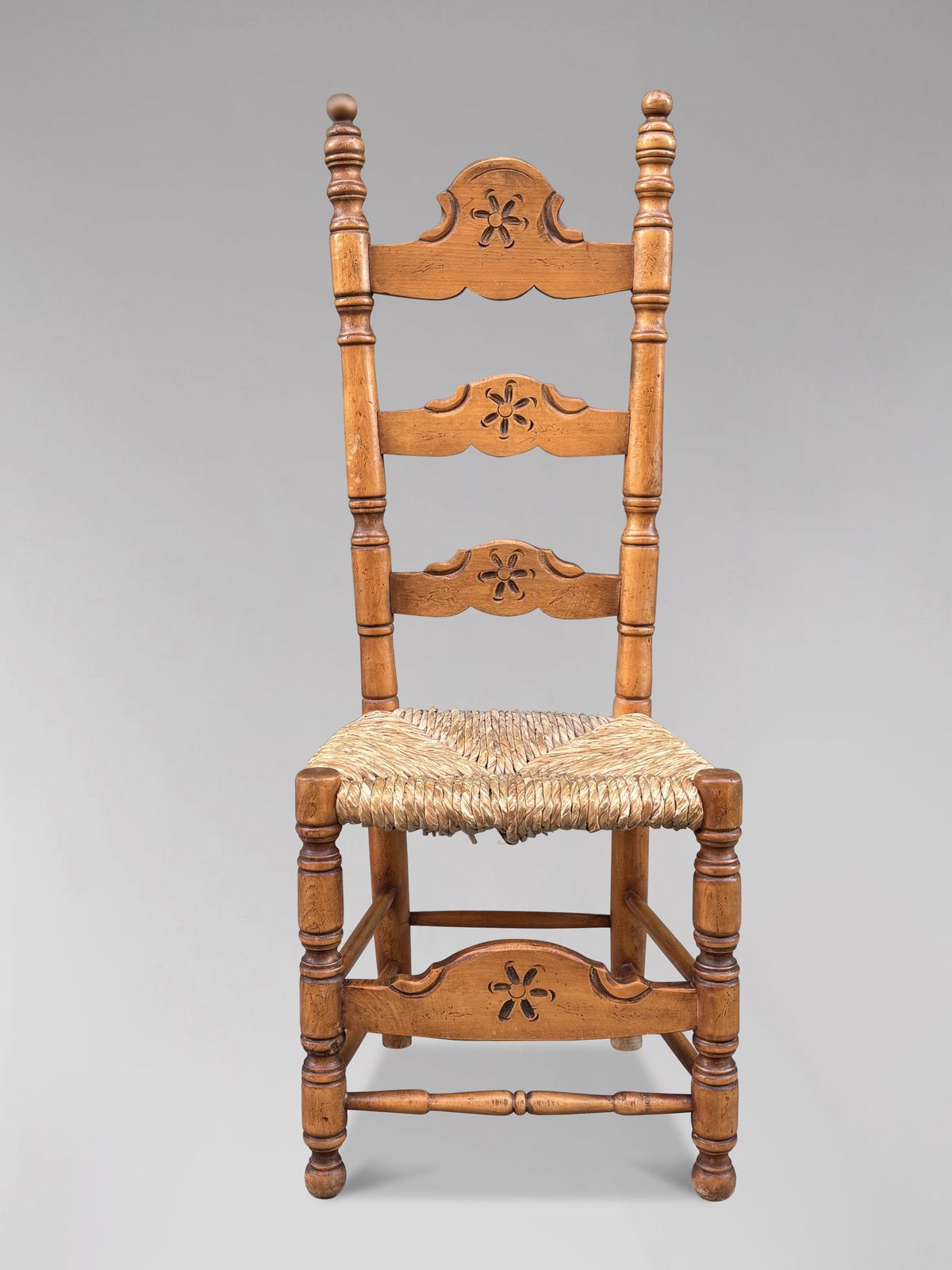 Set Of 6 Spanish Country Style Maple Rush Seat Dining Chairs photo Furniture