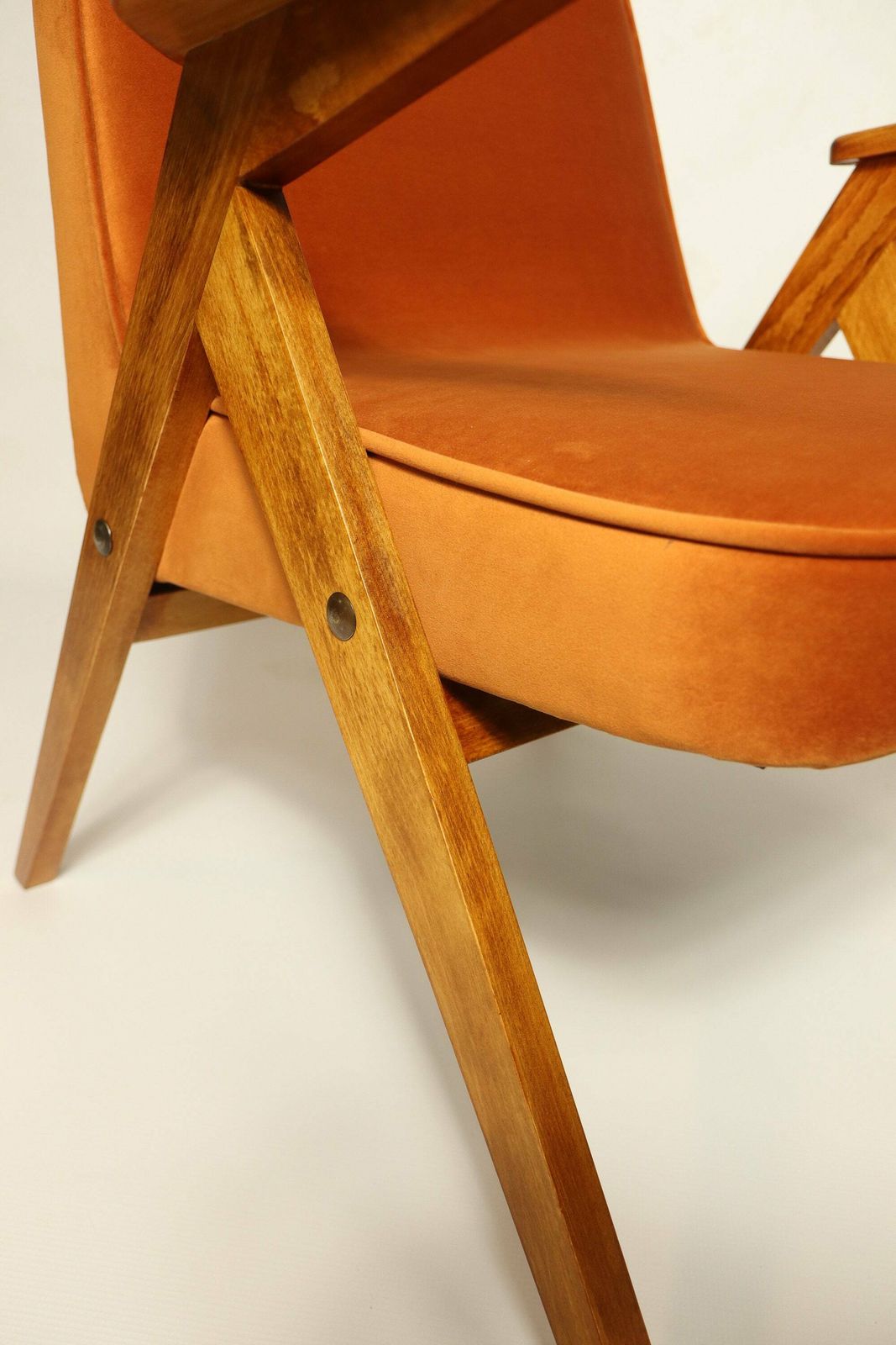 Vintage Lounge Chair Burt Orange By J. Chierowski, 1960, Scandinavian Design Velvet Fabric photo vintage