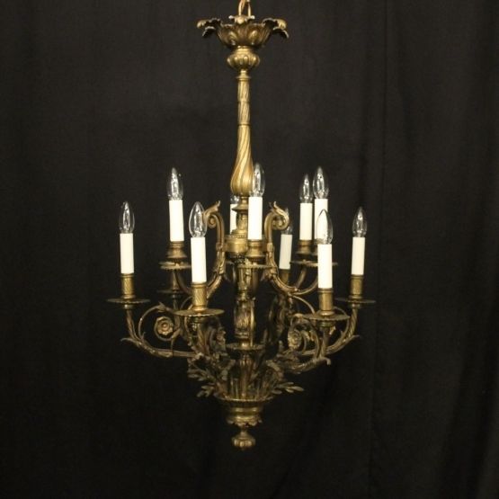 French Gilded Bronze 12 Light Antique Chandelier