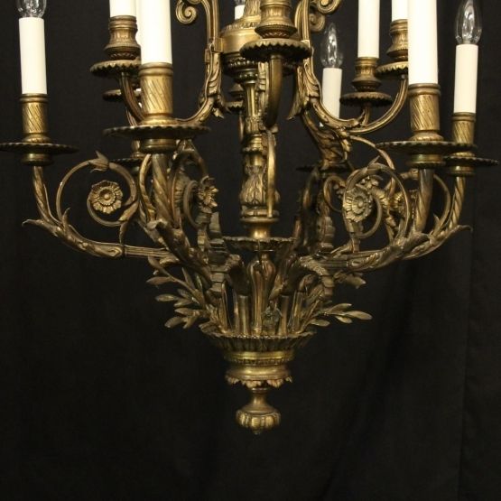 French Gilded Bronze 12 Light Antique Chandelier photo for sale