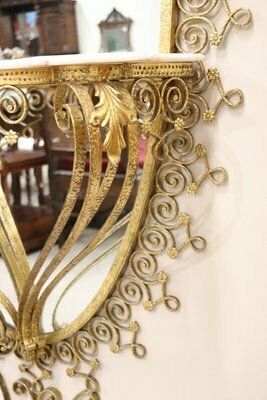 photo furniture Large Mid 20th Century Oval Floor Mirror In Iron With Consolle Table In Marble Attributed To Pier Luigi Colli