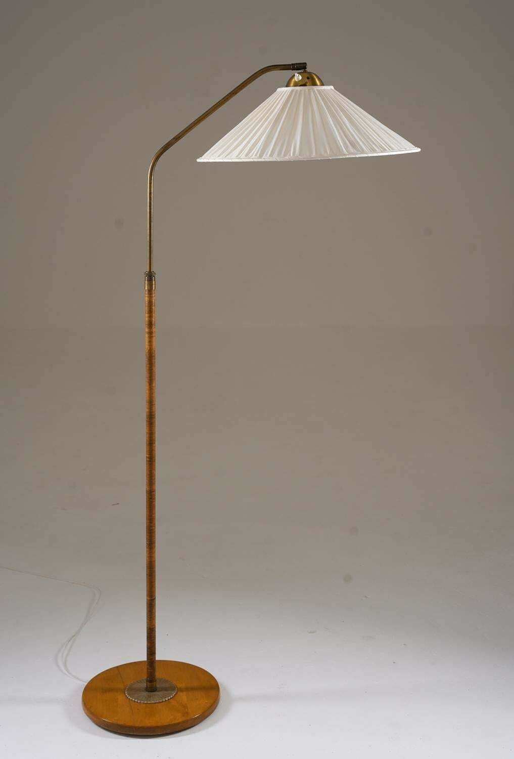 Swedish Modern Floor Lamp In Rattan And Brass, 1940s photo furniture
