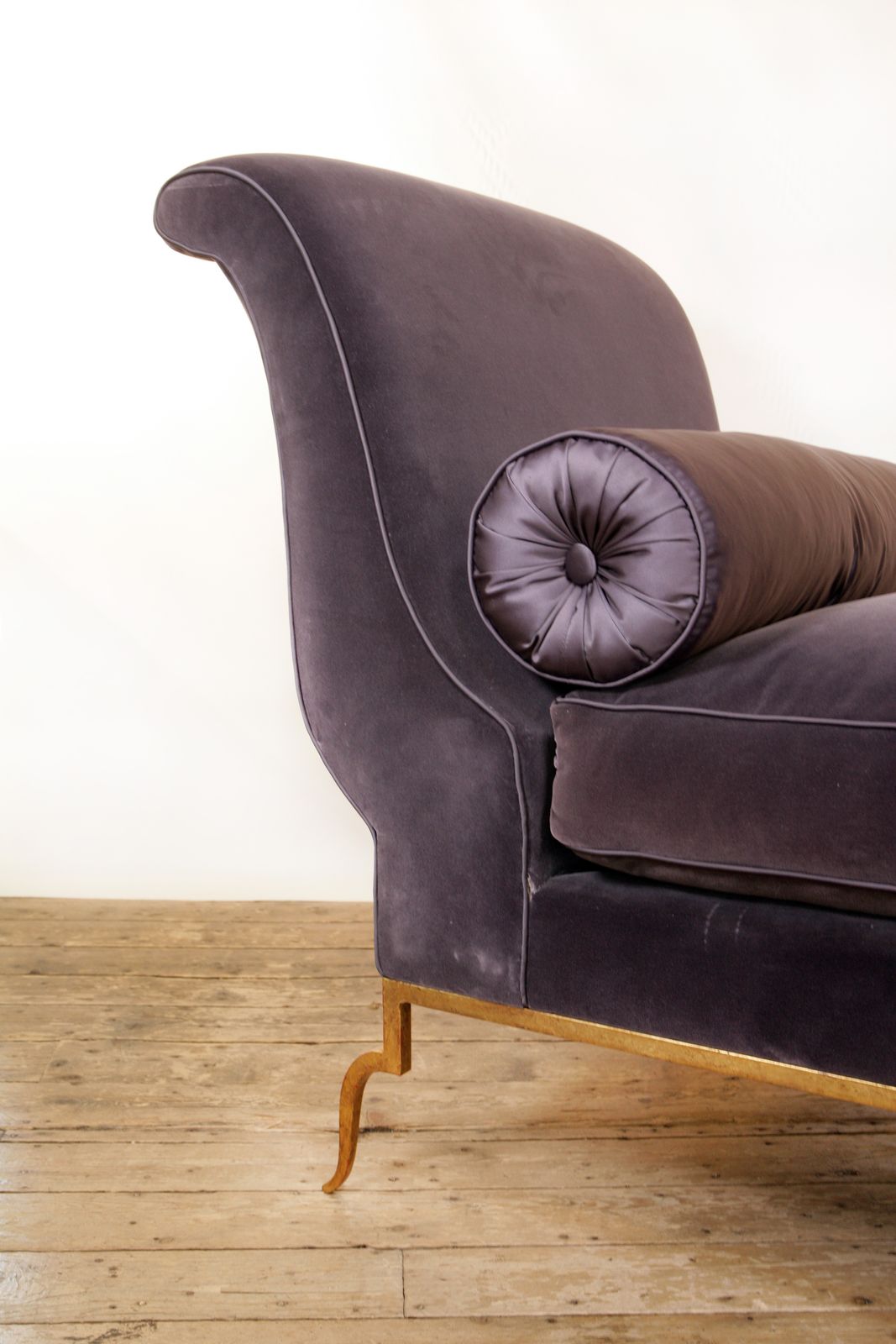 Hollywood Regency American Silk Velvet Daybed Raised On Gilt Metal Legs With Satin Bolster photo furniture