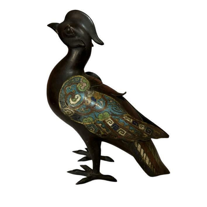 A 19th Century Chinese Bronze Cloisonné Enamel Bird Form Censer