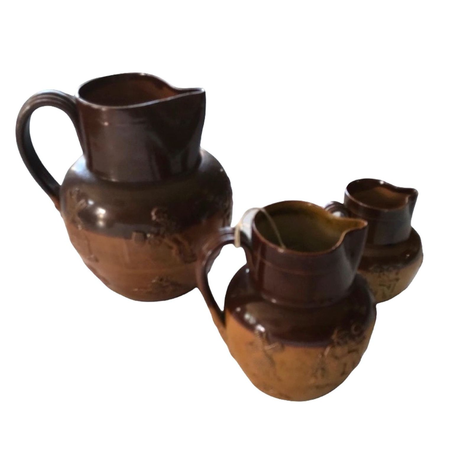 Set Of Three Graduated 19th Century Doulton Lambeth Pottery Harvest Jugs, Circa 1860