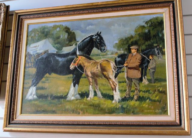 Air Vice Marshal Norman Hoad Oil On Canvas & Shire Horses At Country Fair. photo for sale