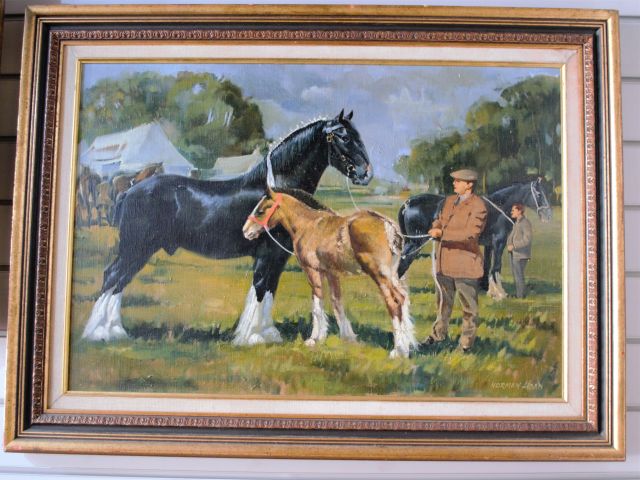 Air Vice Marshal Norman Hoad Oil On Canvas & Shire Horses At Country Fair. photo 595.0