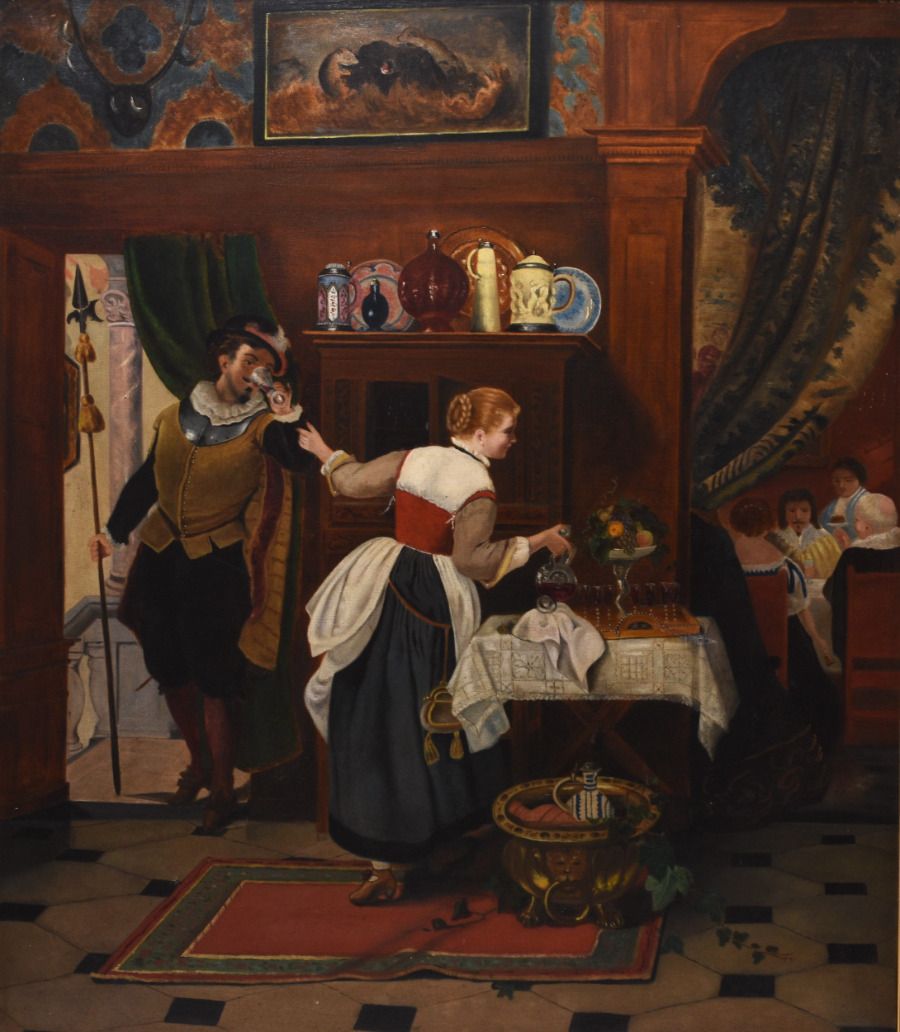 Late 19th Century Oil Painting 'Labour Of Love', After August Friedrich Siegert photo furniture