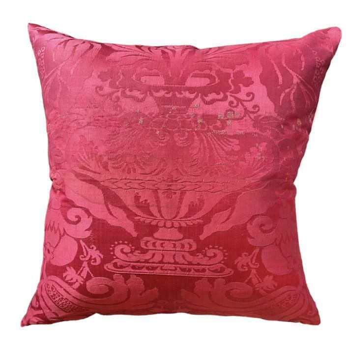 Large 17th Century Blood Red Red Florentine Baroque Silk Cushion