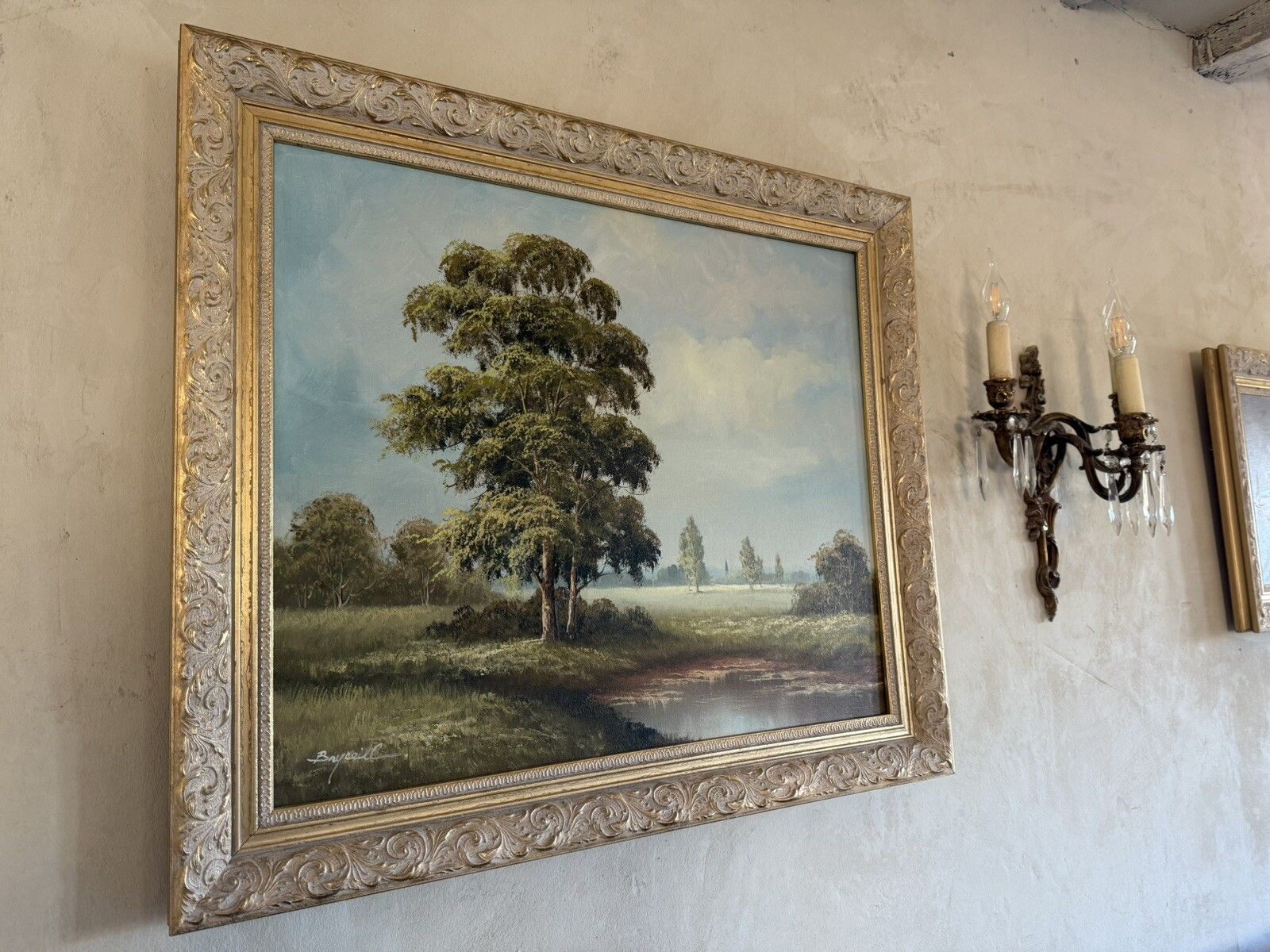 Vintage Oil Painting On Canvas English Summer Day Landscape Signed photo 299.0