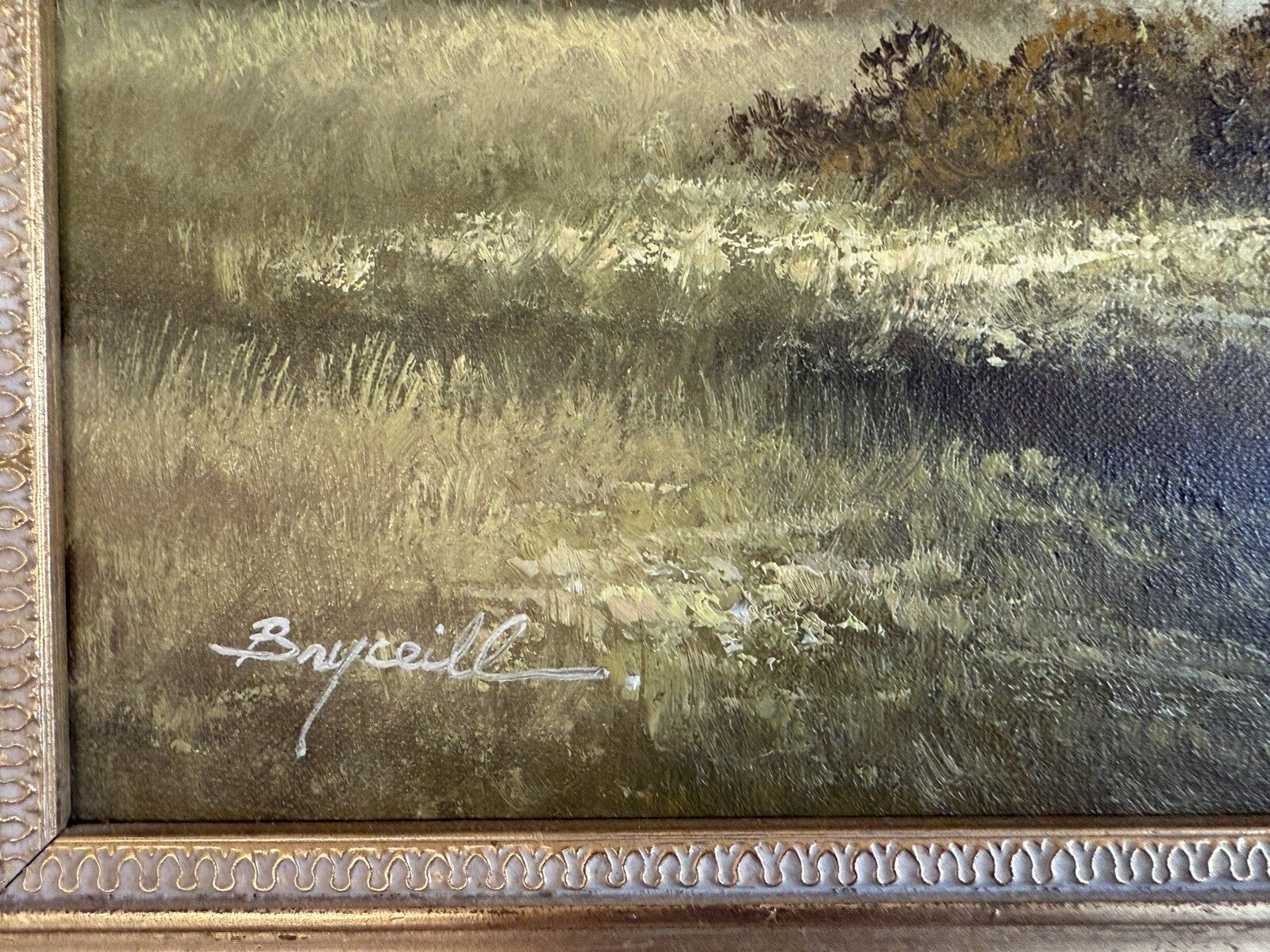 Vintage Oil Painting On Canvas English Summer Day Landscape Signed photo vinterior