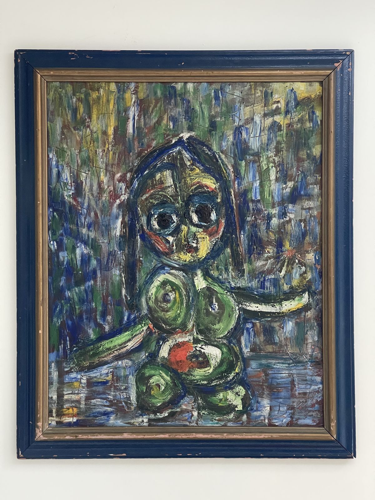 Abstract Surrealist Painting Oil On Canvas Mid 20th Century