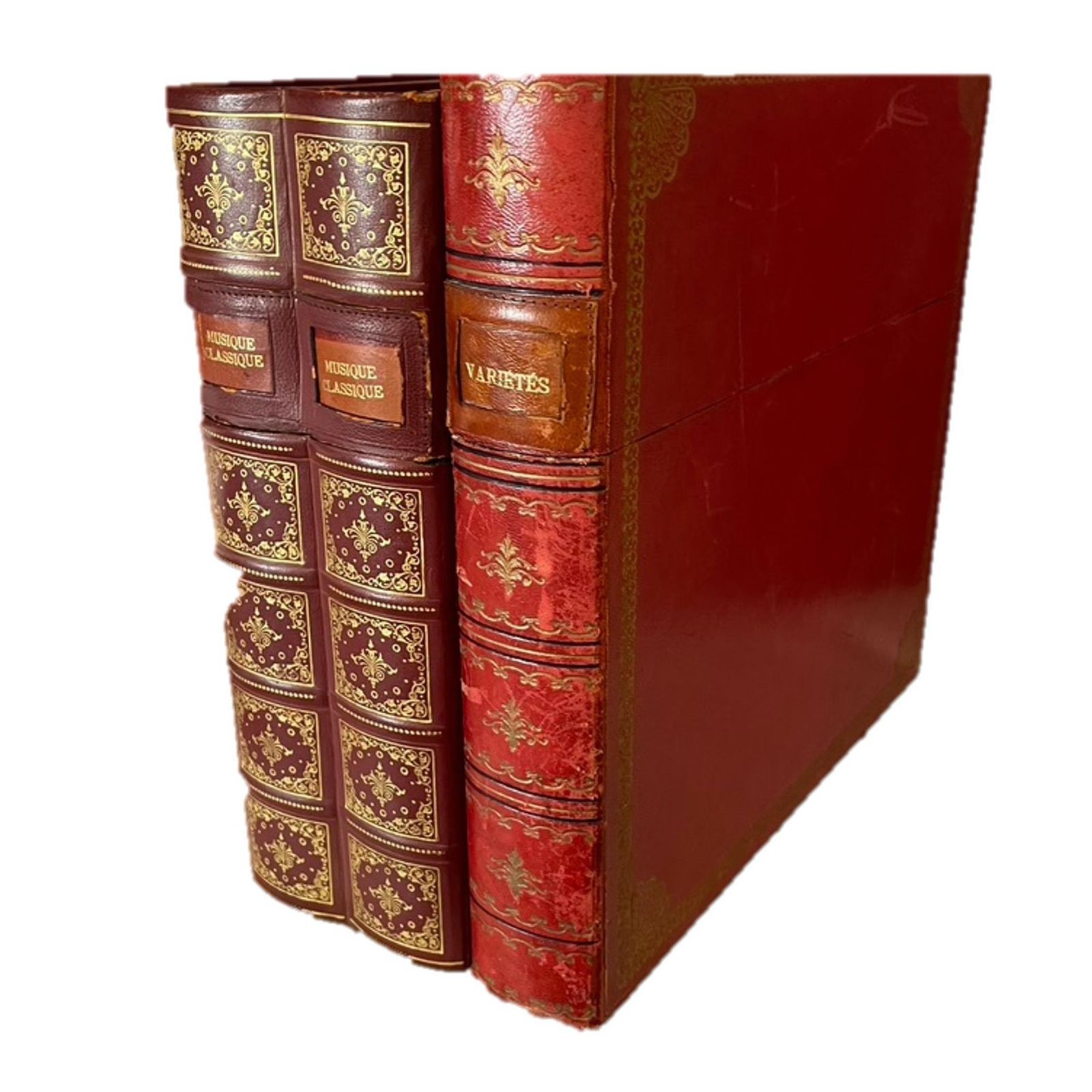 Two Mid Century Leather And Gilt Faux Book Boxes