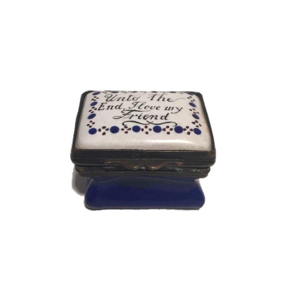 19th Century Battersea Enamel Patch Box, 'Unto The End I Love My Friend' photo for sale