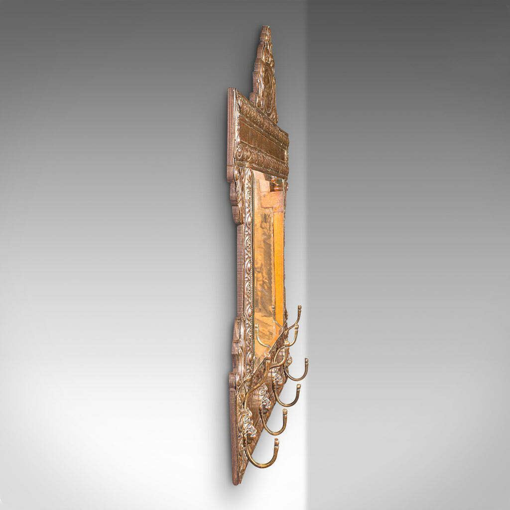Antique Hallway Valet Mirror, Dutch, Brass, Reception, Wall, Edwardian, C.1910 photo for sale