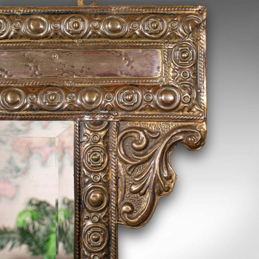 Antique Hallway Valet Mirror, Dutch, Brass, Reception, Wall, Edwardian, C.1910 photo vinterior